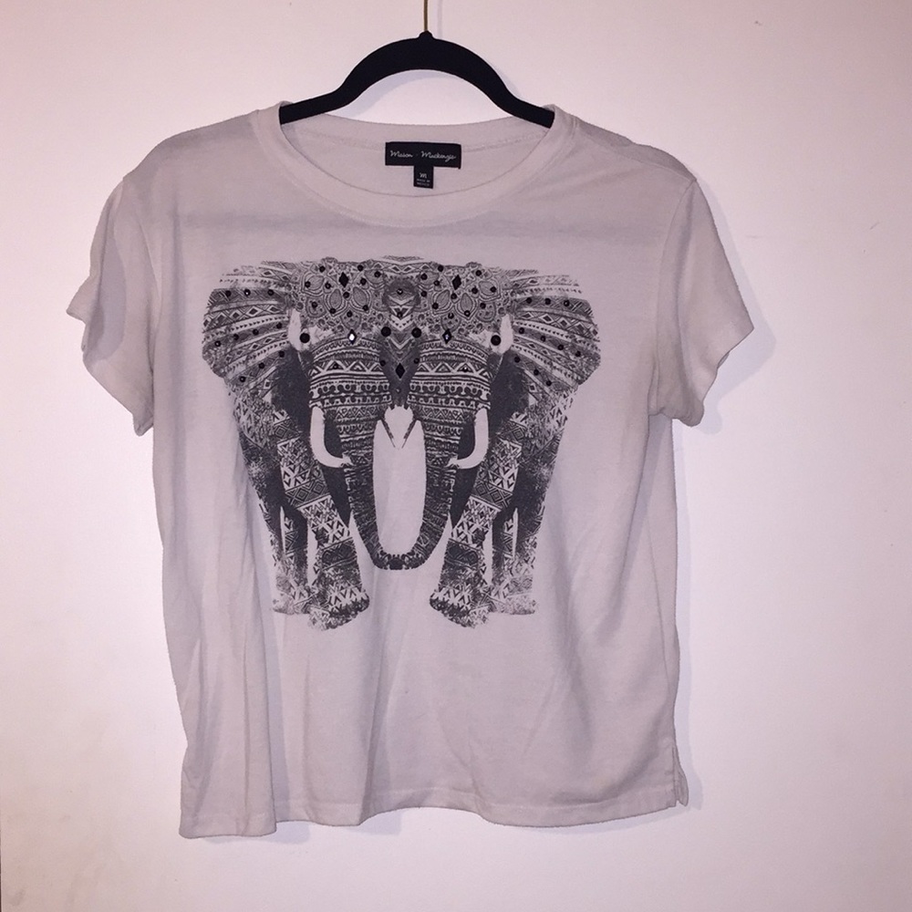 White Shirt With Elephant Print